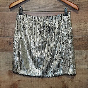 By Together Silver Sequined Mini Skirt size Small concert party wedding holiday